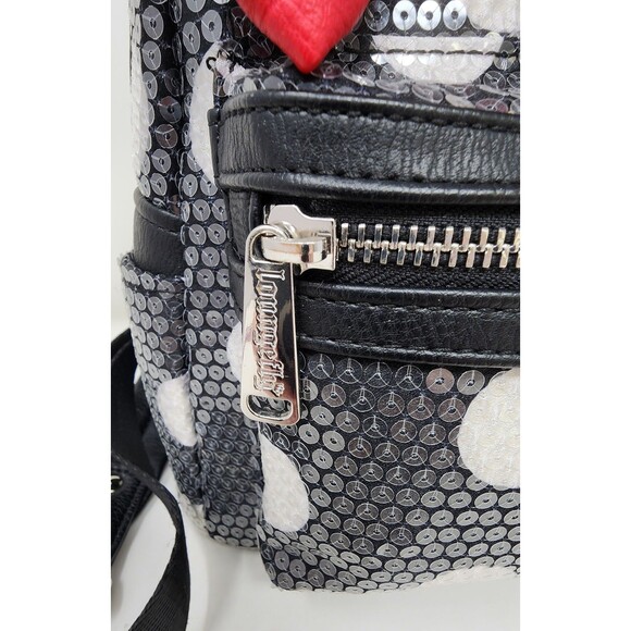 Loungefly Disney Parks Minnie Mouse Sequined Black Polka-Dot Backpack Mouse Ears - Picture 3 of 15